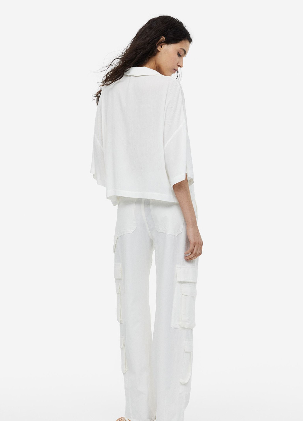 Белая рубашка oversize с короткими рукавами H&M