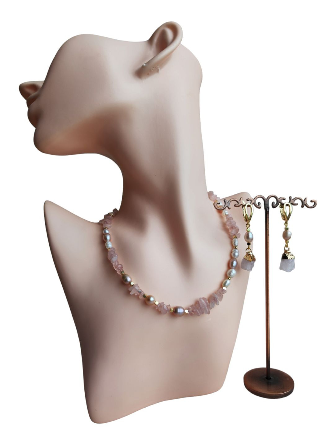 Набір прикрас чокер та сережки з натуральними перлинами та бусинами кварцу Ksenija Vitali перли (прісноводні), кварц, перли (культивовані) (266138198)