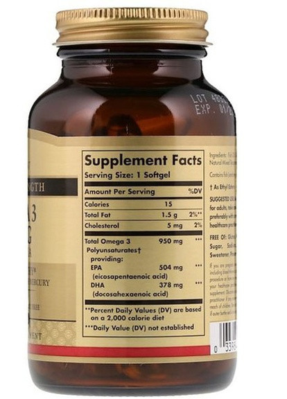 Omega-3, EPA & DHA, Triple Strength 950 mg 50 Caps Solgar (256723949)