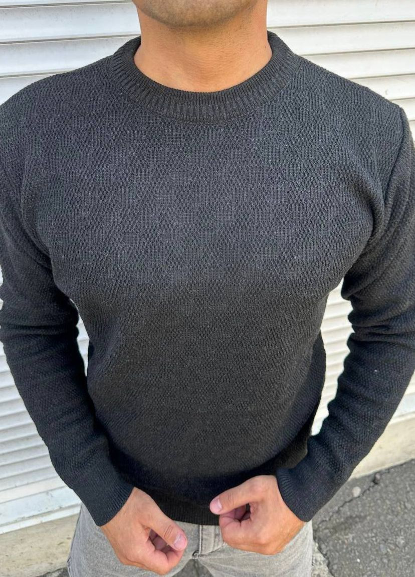 Черный зимний мужской однотонный свитер No Brand