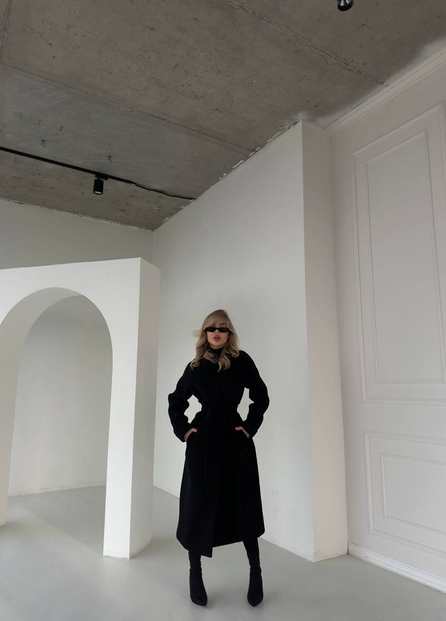 Черное демисезонное Женское пальто Кашемир No Brand