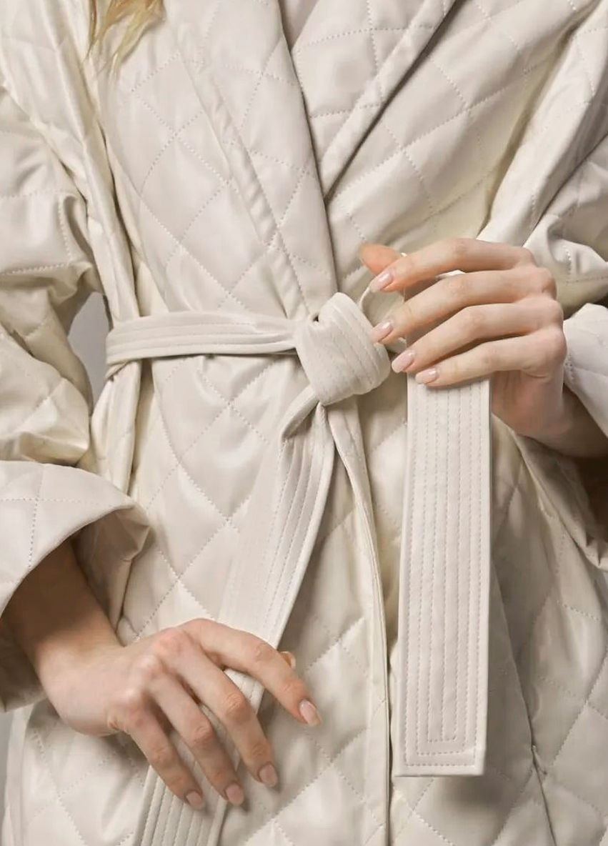 Молочна демісезонна пальто жіноче з еко шкіри молочного кольору Let's Shop