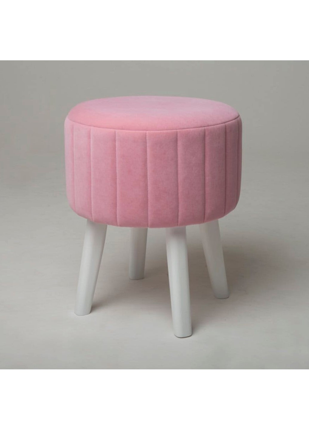 Пуф круглий HW25 з дерев'яними ніжками білий + рожевий 37х45см HouseWood (260465522)