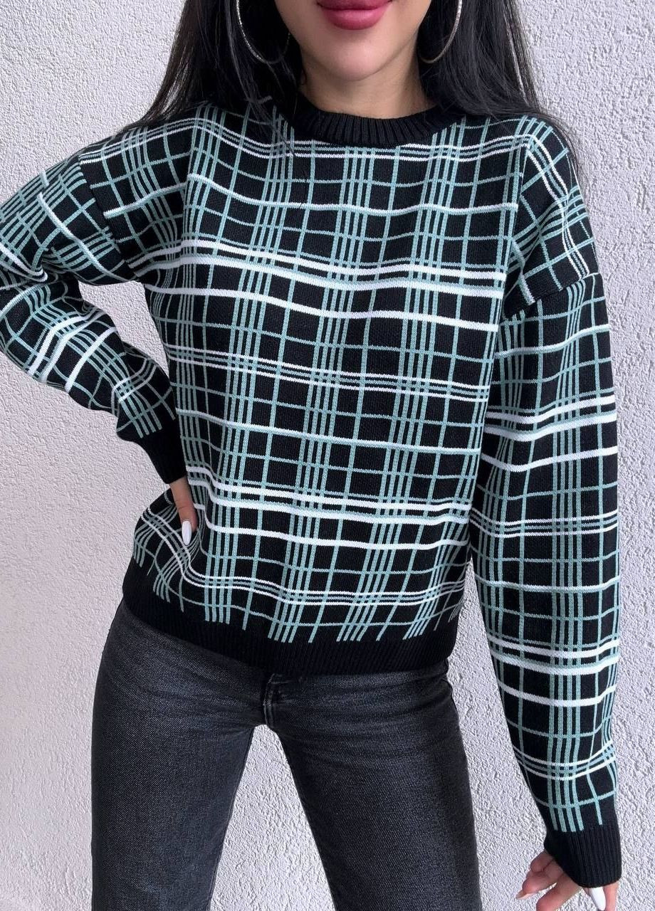 Комбинированный демисезонный стильный кэжуал свитер клетка Vakko