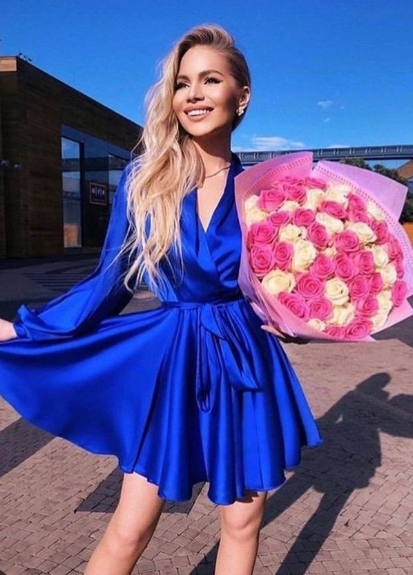 Синее вечернее платье с юбкой-солнце popluzhnaya