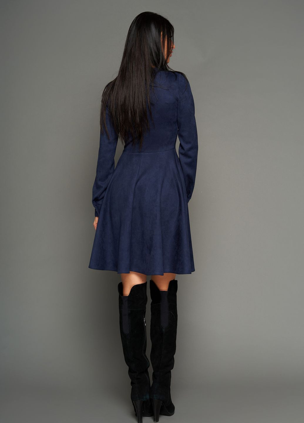 Темно-синя повсякденний, кежуал сукня з еко-замші Jadone Fashion однотонна