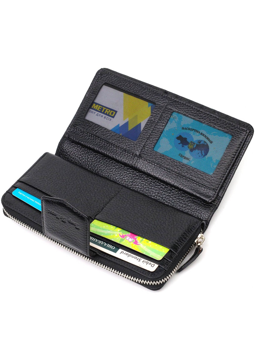 Шкіряний жіночий гаманець з блоком для карт та документів 21955 Чорний Tony Bellucci (262158806)