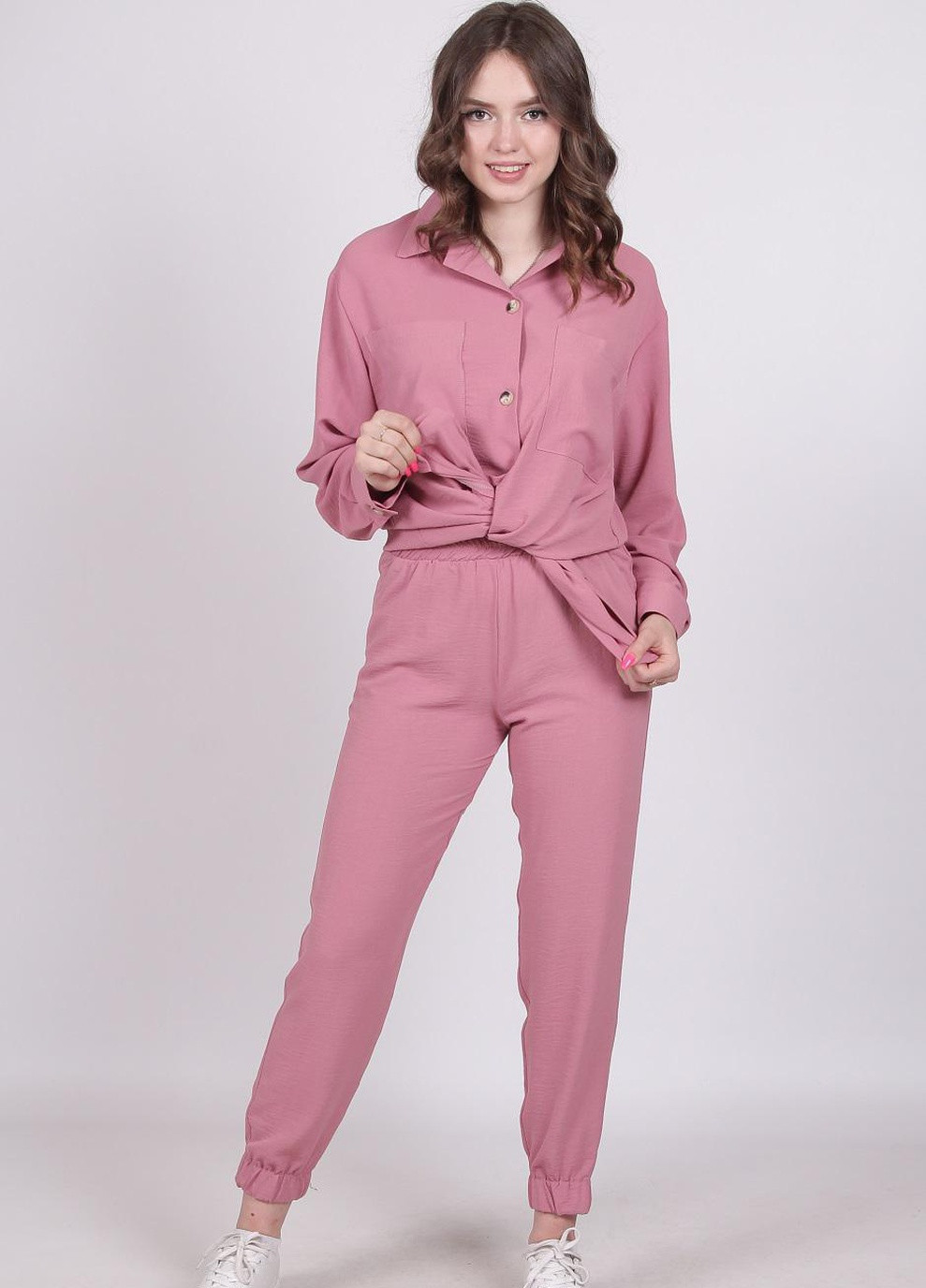 Штани джогери жіночі 008 однотонний костюмна тканина рожеві Актуаль (259348965)