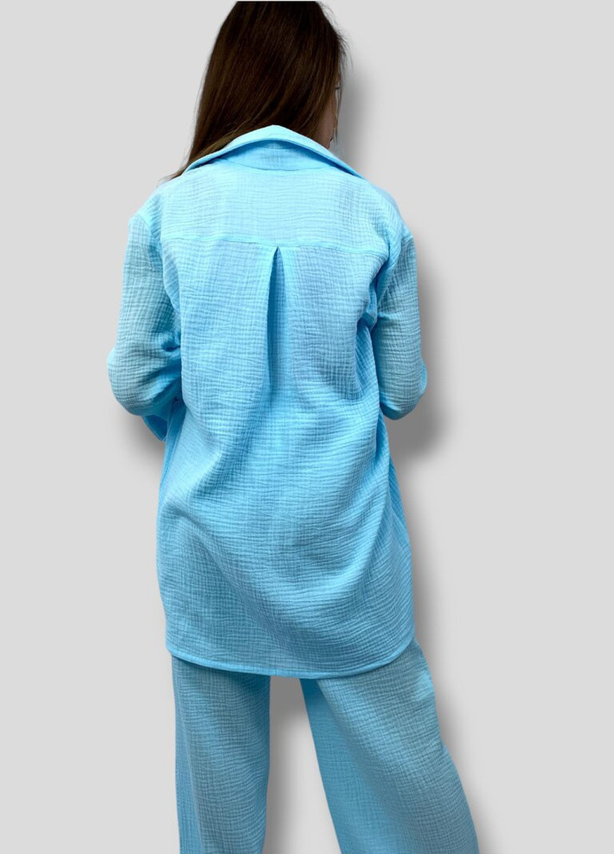 Летний костюм из муслина Брюки + рубашка (голубой) No Brand 004 (259447461)
