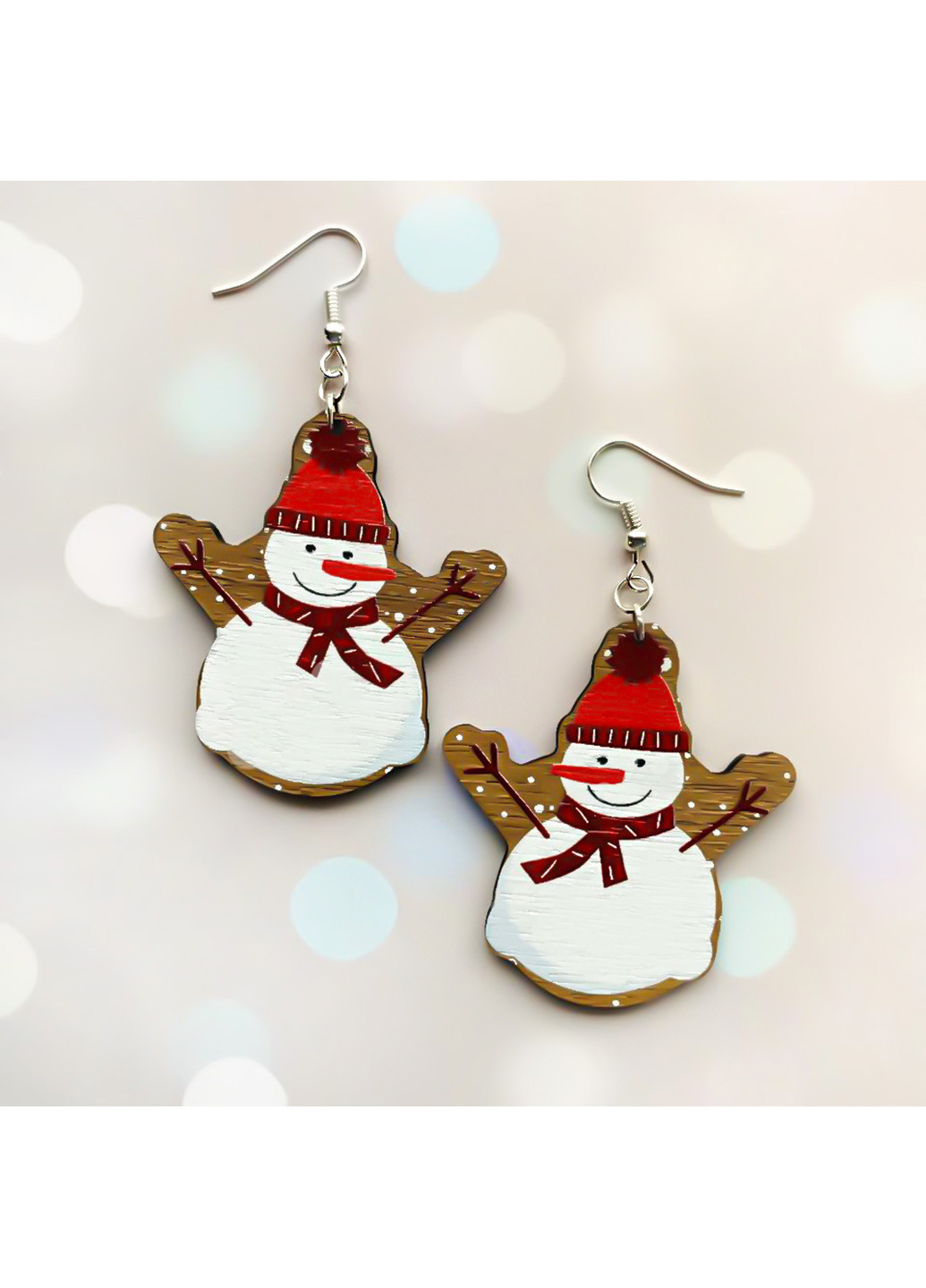 Сережки дерев'яні новорічні Сніговик (основа американський горіх) Creative (271700540)