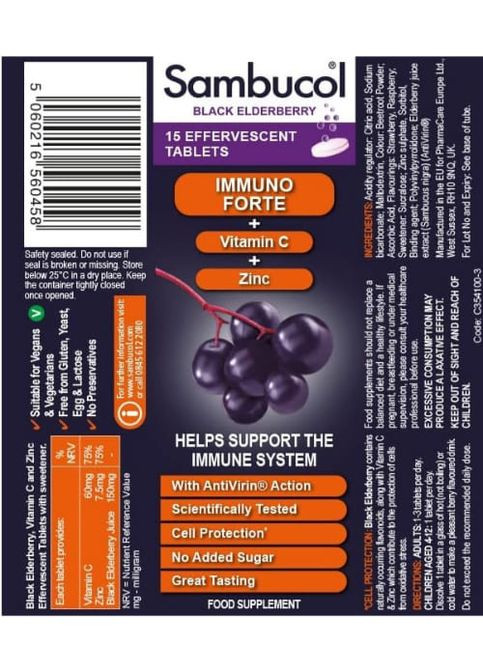 Black Elderberry Immuno Forte 15 effervescent tabs Sambucol (260492561)