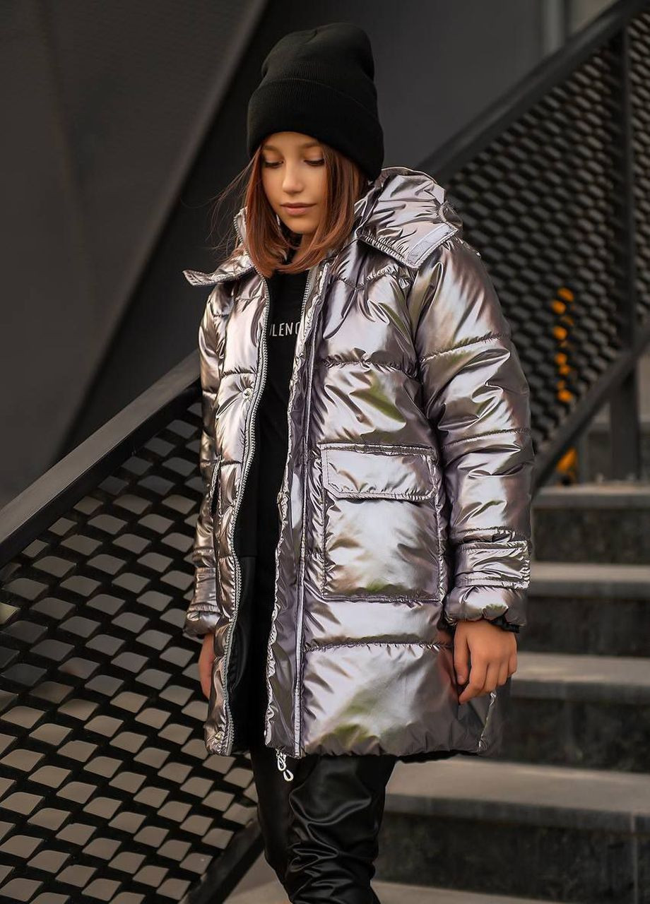 Серебряная зимняя куртка зимняя popluzhnaya