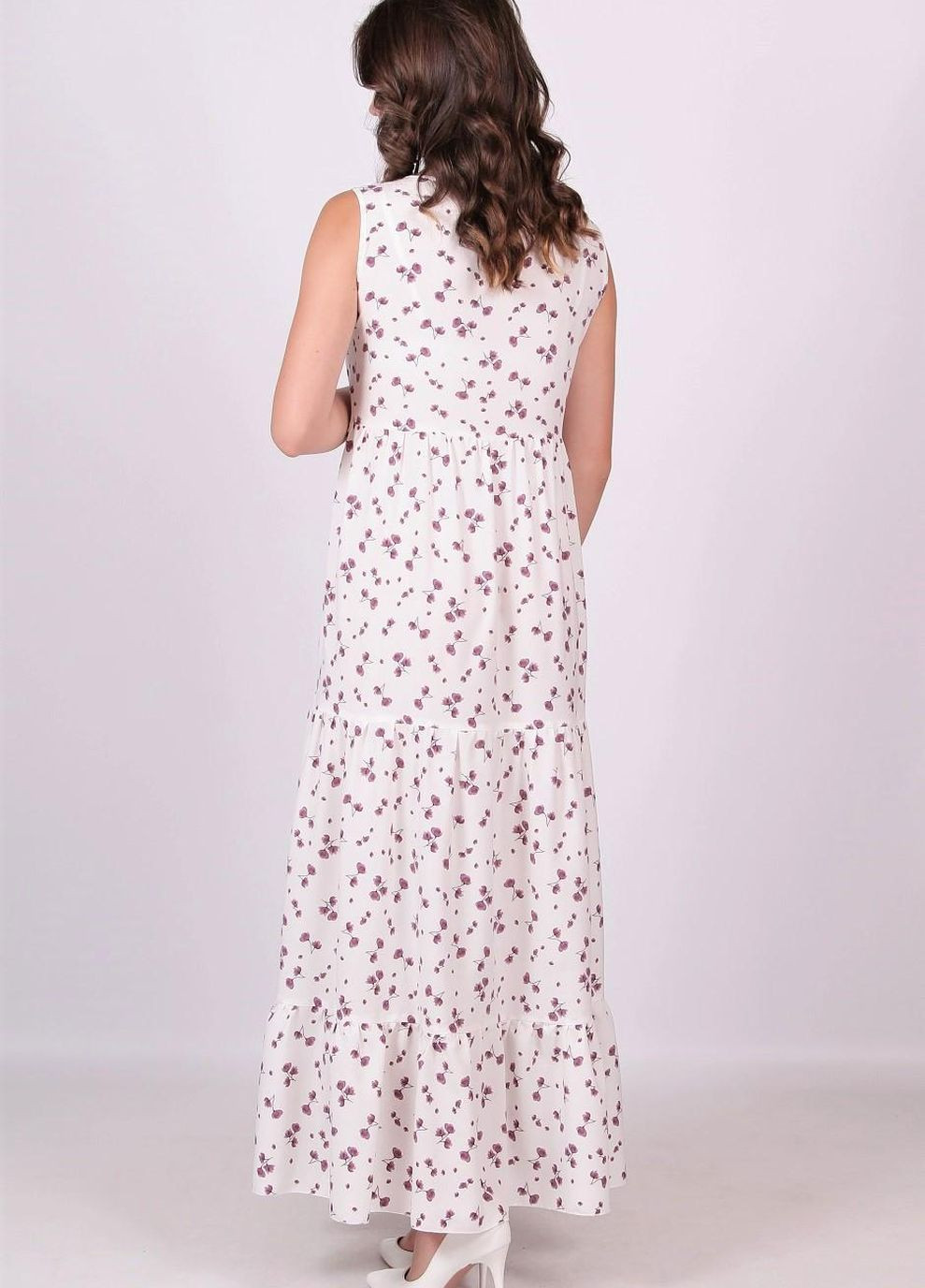Белое кэжуал платье женское 272 цветы сиреневый софт белое Актуаль
