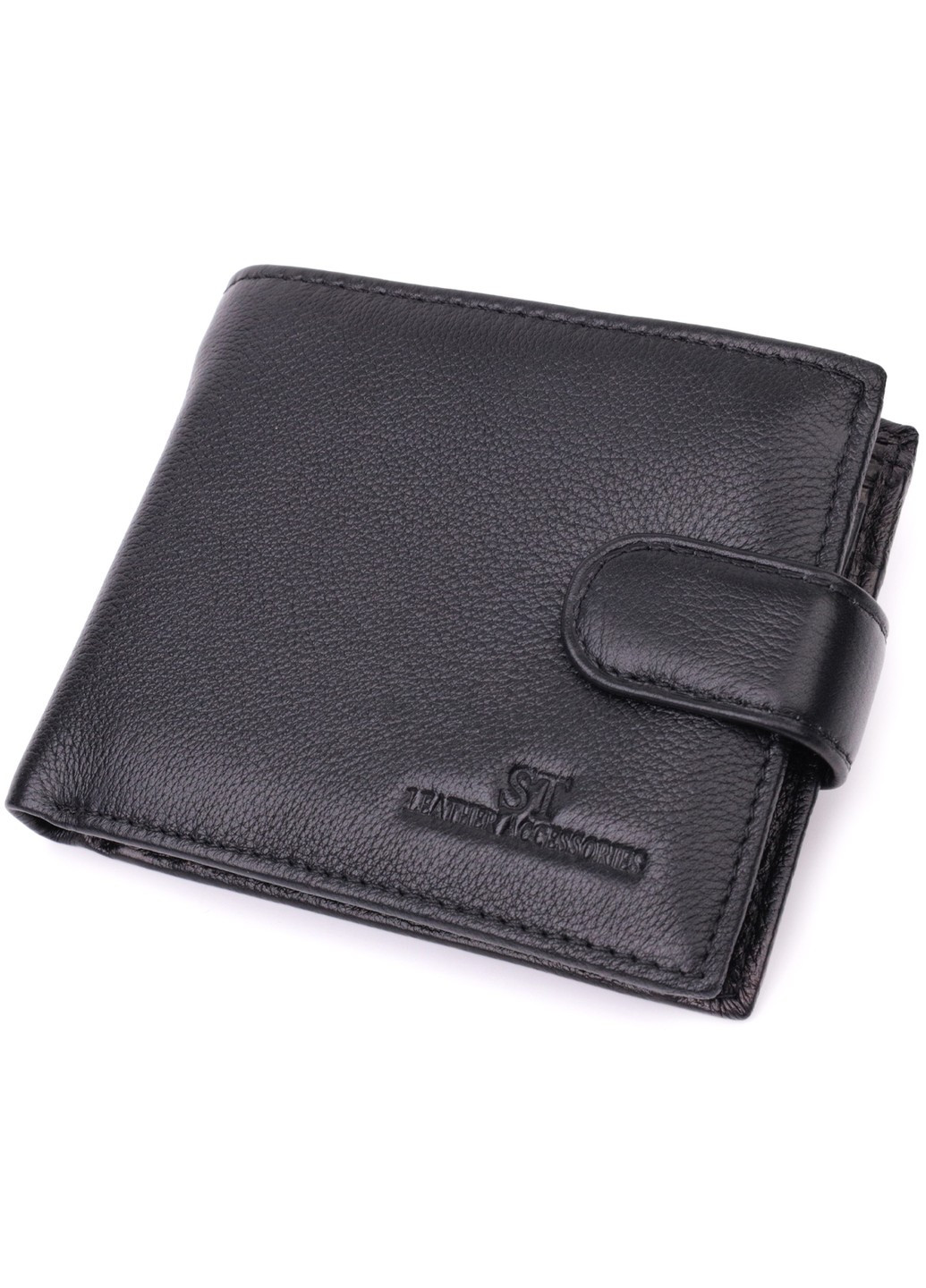Горизонтальний гаманець середнього розміру з натуральної шкіри 22454 Чорний st leather (277980451)