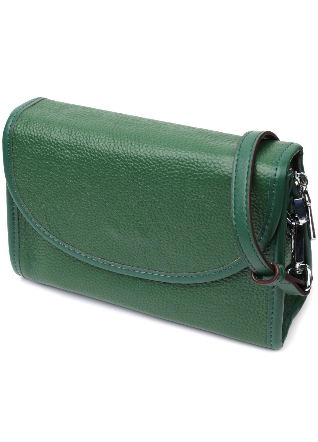 Компактная женская кожаная сумка с полукруглым клапаном 22260 Зеленая Vintage (276457536)