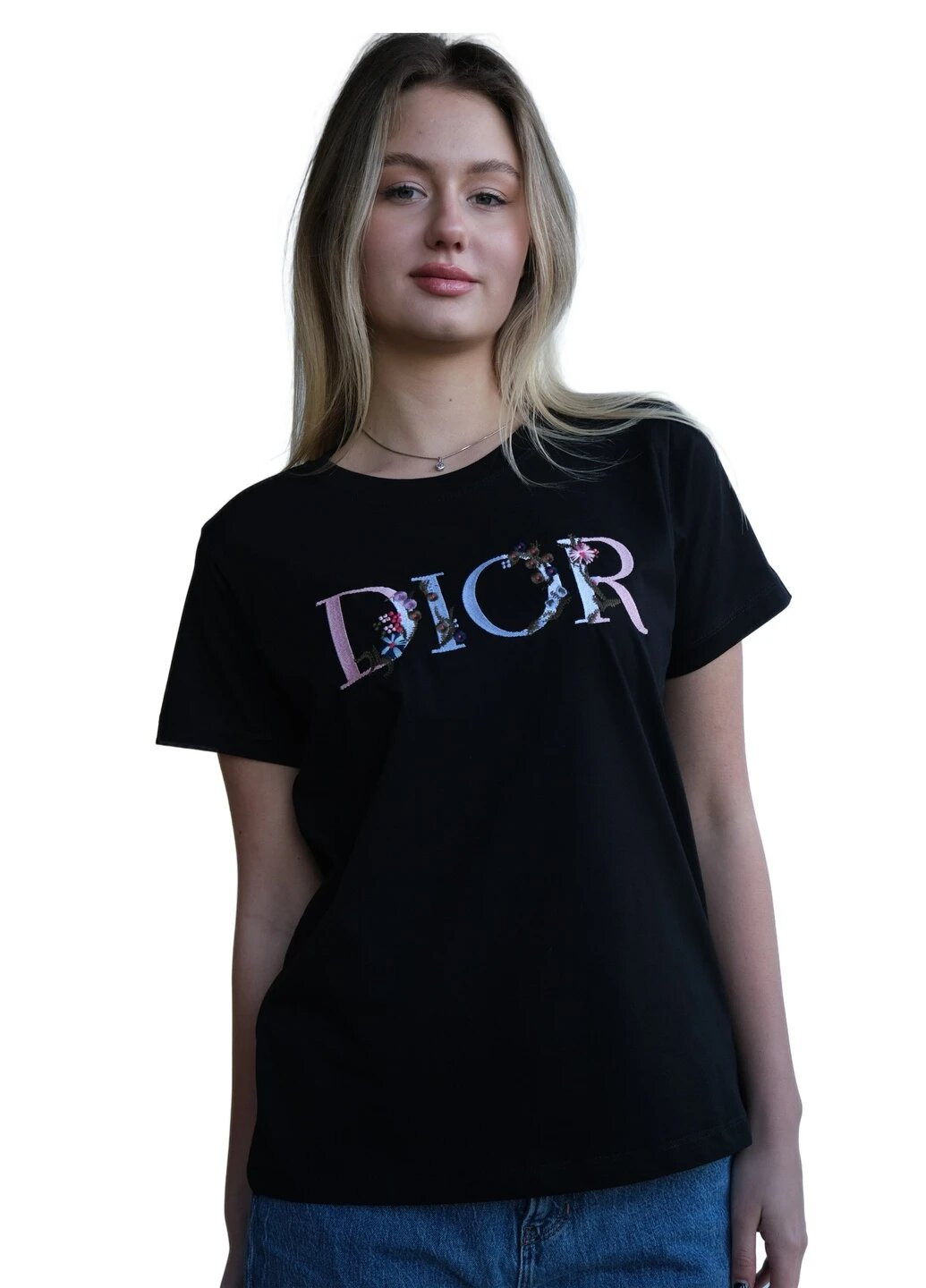Чорна літня футболка жіноча з коротким рукавом Dior