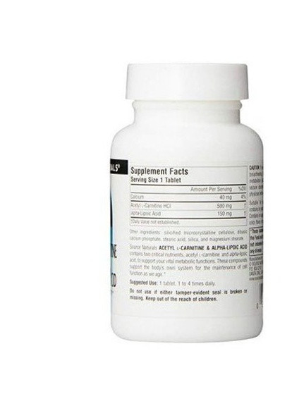 Acetyl L-Carnitine & Alpha Lipoic Acid 650 mg 60 Tabs Source Naturals (256722051)