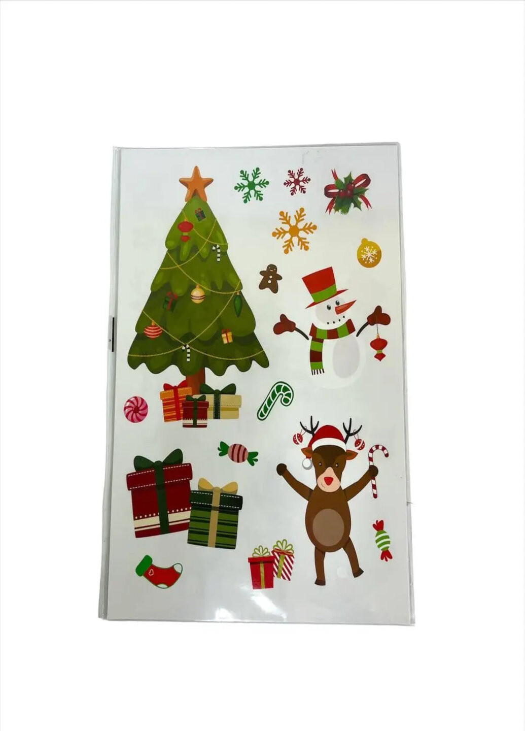 Набор наклеек новогодних "Снеговик, елка, олень" 4 шт. 22,5 х 33 см Melinera (263276565)