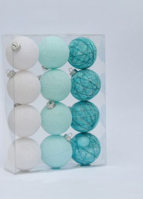 Набор ёлочных игрушек из ниточных шариков 6,5 см, 12 шт Бирюзовый микс Cotton Ball Lights (257986230)