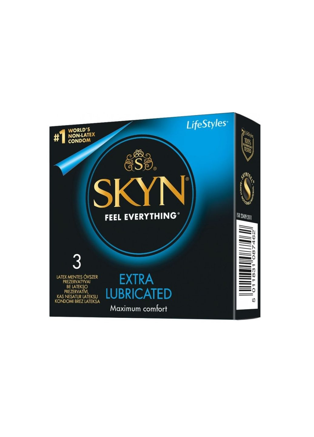 Набір безлатексних поліізопренових презервативів із додатковим мастилом Extra Lubricated, 3 шт. SKYN (270008826)
