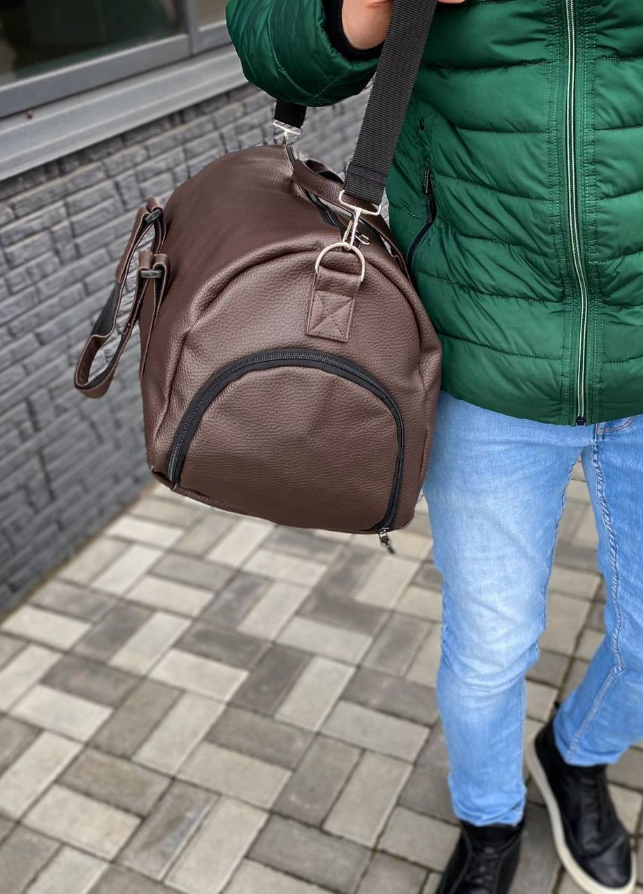 Мужская коричневая сумка через плечо дорожная спортивная Strong Brown No Brand (260026933)