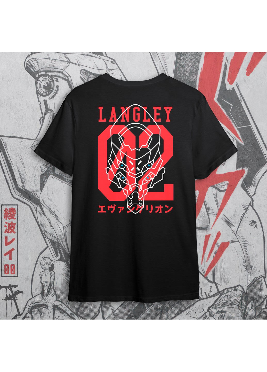 Черная футболка с принтом евангелион - 02 No Brand