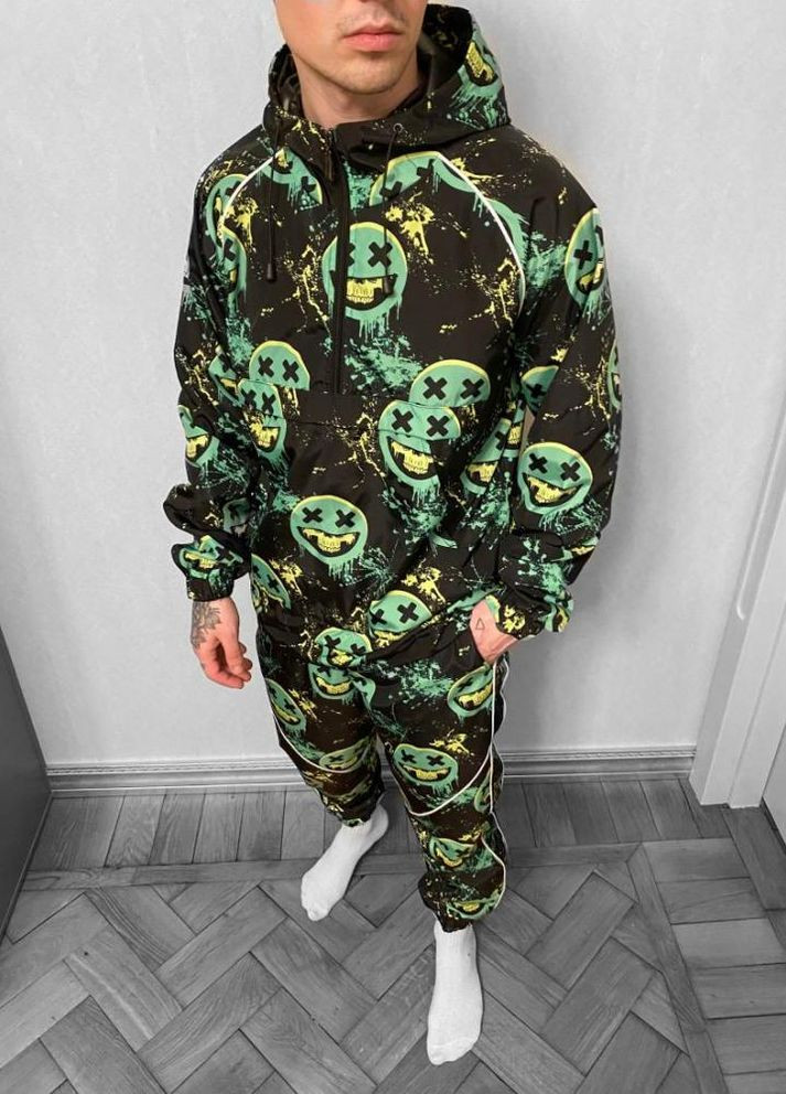 Принтований чоловічий костюм чорно-зеленого кольору No Brand (262089853)