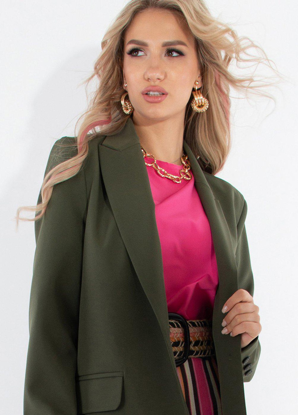 Зеленый женский жакети піджак кольору хакі (53234) Lemanta -
