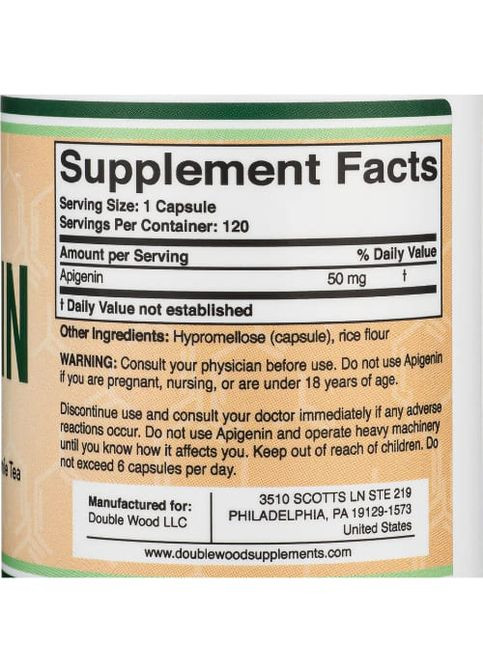 Double Wood Apigenin 50 mg 120 Caps Double Wood Supplements (266342599)