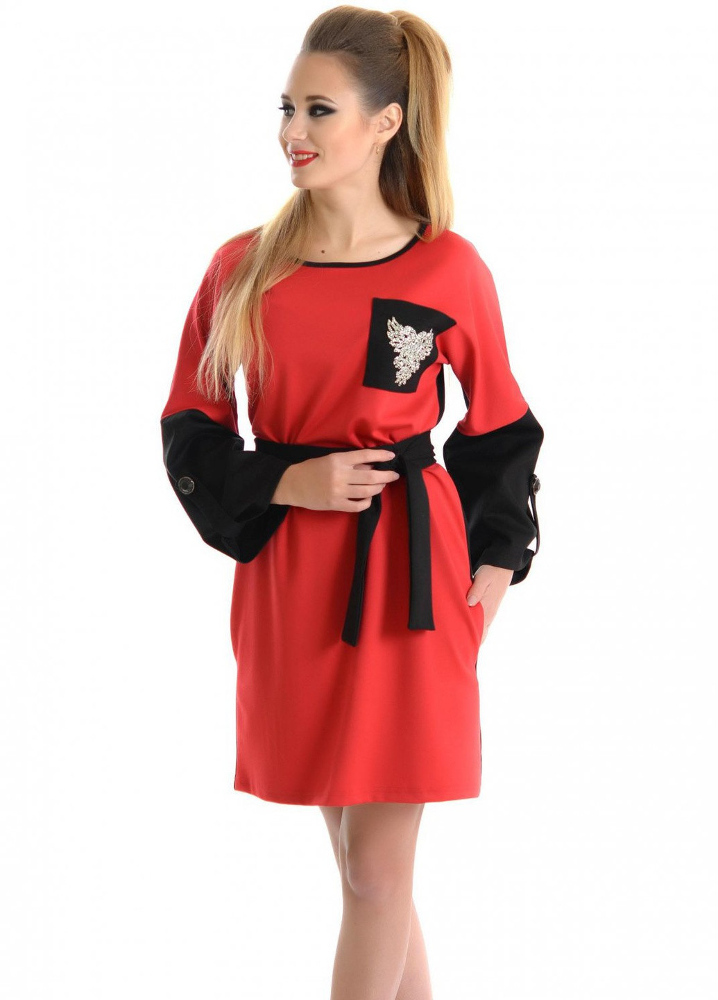 Красное сукнi норма сукня червона з чорним (ут000040926) Lemanta