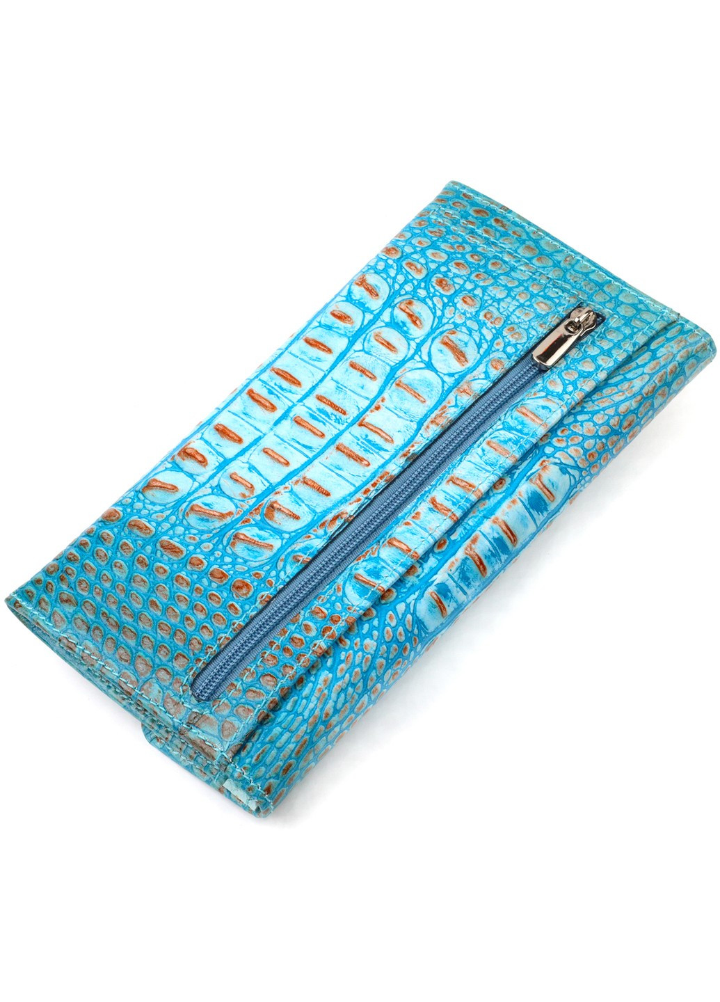 Превосходное портмоне для женщин из натуральной кожи с тиснением под крокодила 21703 Голубое Canpellini (259873989)