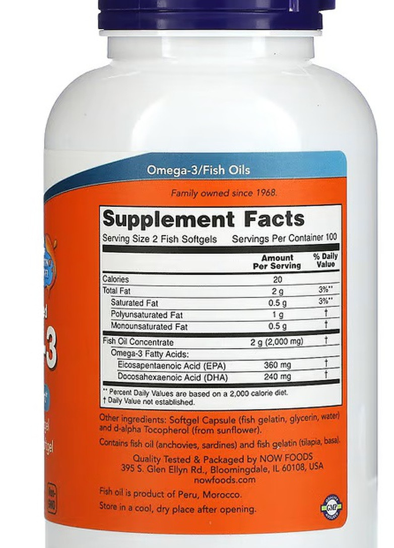 Omega-3 Molecularly Distilled Softgels 1000 mg 200 Fish Softgels Now Foods (256723975)