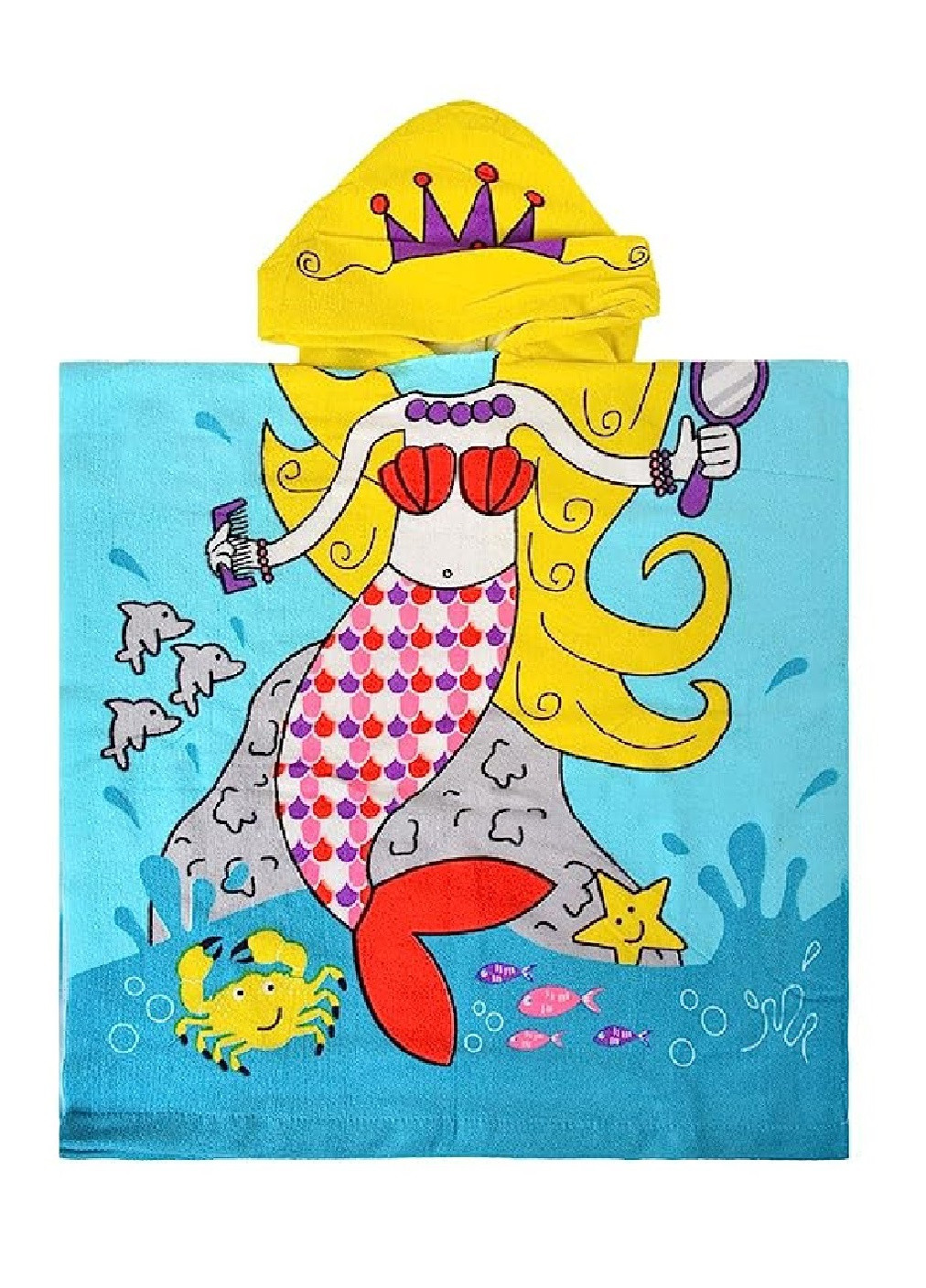 Дитячий рушник пончо з капюшоном мікрофібра для ванної басейну пляжу 60х60 см (474691-Prob) Русалка Unbranded малюнок сірий