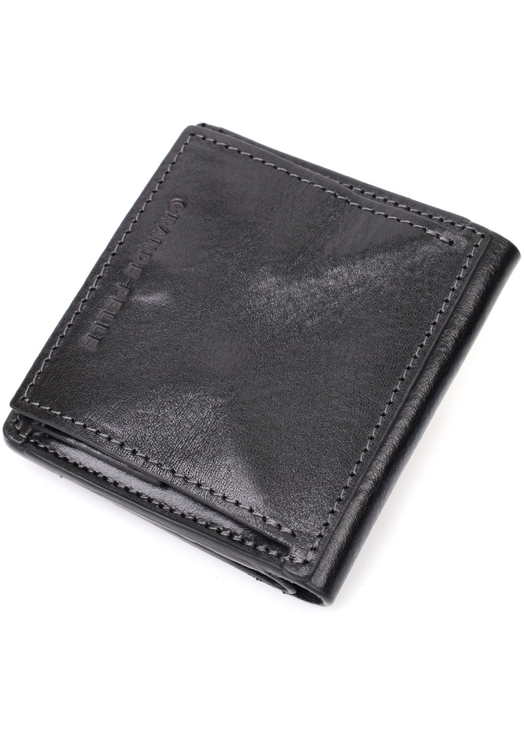 Стильное портмоне с накладной монетницей из натуральной кожи 11643 Черный Grande Pelle (267507196)