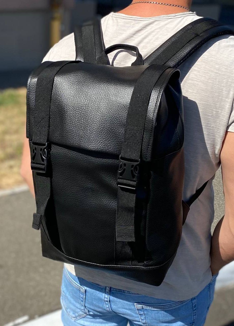 Чорний міський рюкзак екошкіра багато відділень Aviabag No Brand (262890229)