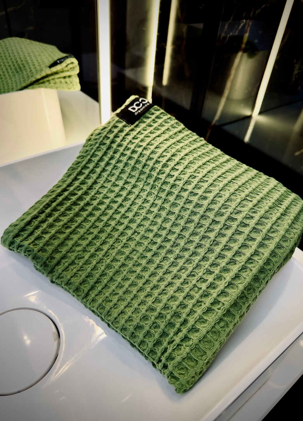 Вафельний рушник з текстурованої 100% бавовни 100х150 см колір DC textile однотонний оливковий