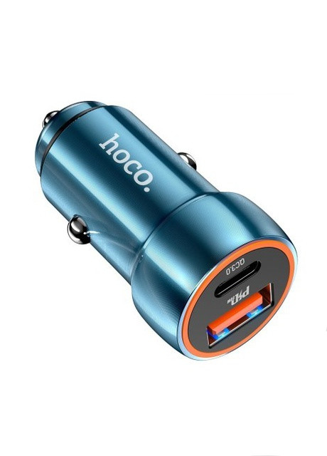 Автомобильное зарядное устройство + кабель USB - Type-C (20W, Type-C+USB, адаптер в прикуриватель) - Синий Hoco z46a (259139309)