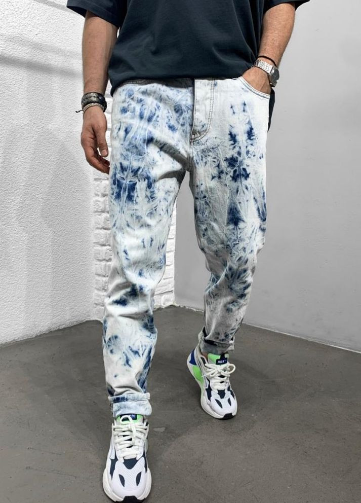 Біло-сині прямі чоловічі джинси No Brand (262088856)