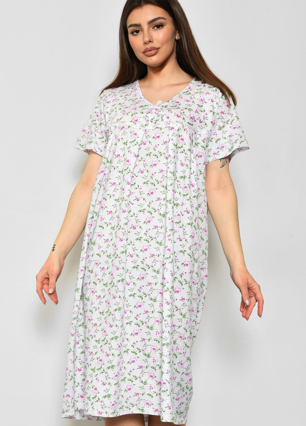 Нічна сорочка жіноча батальна білого кольору з принтом Let's Shop (277925766)