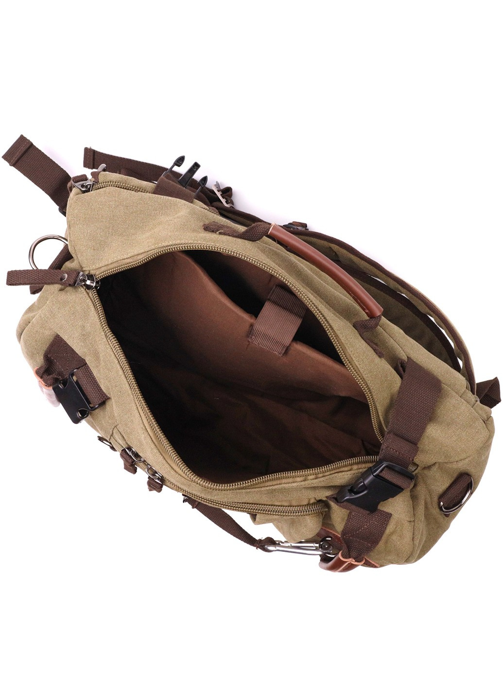 Місткий рюкзак-трансформер у стилі мілітарі із щільного текстилю 22158 Оливковий Vintage (267948735)