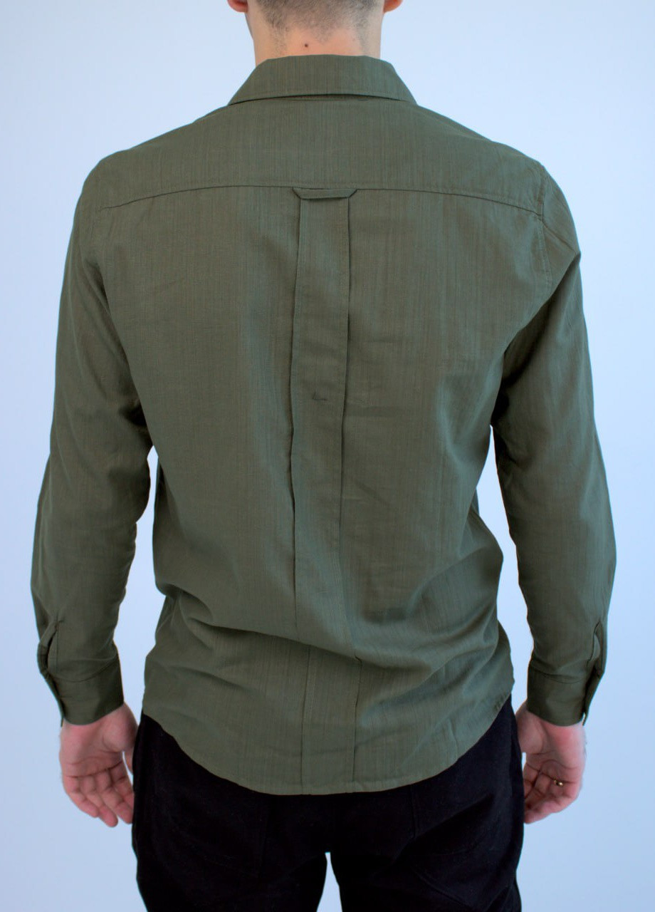 Оливковковая (хаки) классическая рубашка однотонная Vakko