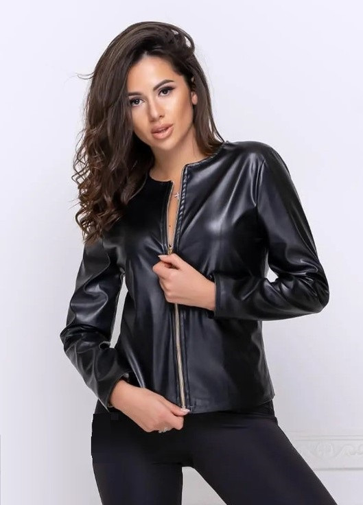 Черная демисезонная тонкая куртка-жакет из экокожи Fashion Girl Karo