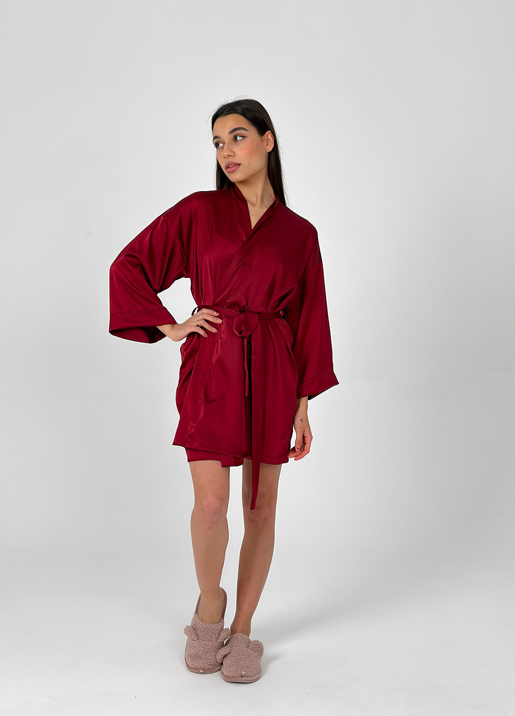 Бордовый шелковый халат Kari Shop Atelier (272149136)