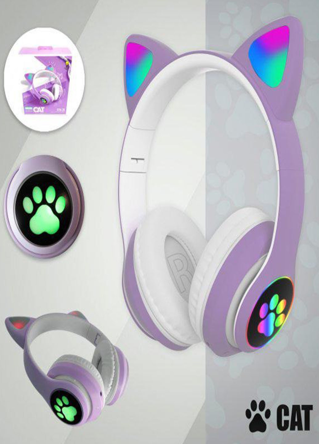 Бездротові Bluetooth навушники з котячими вушками з мікрофоном FM радіо + AUX, підсвічування Cat STN-28 (259504013)