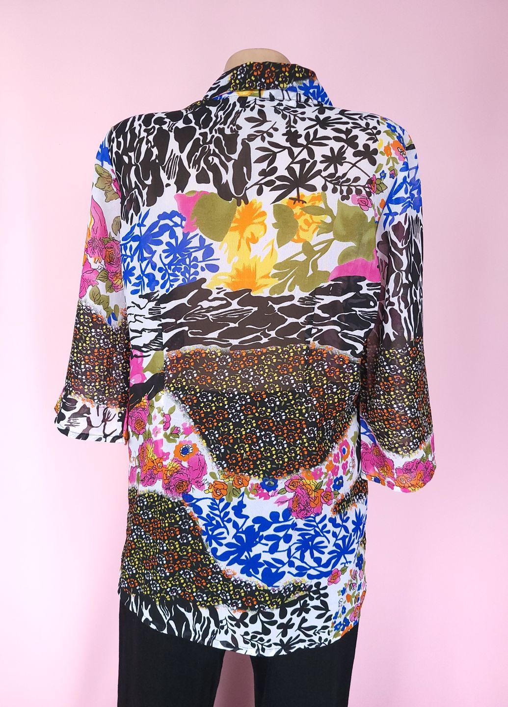 Комбінована блузка жіноча напівпрозора в принт квітів No Brand