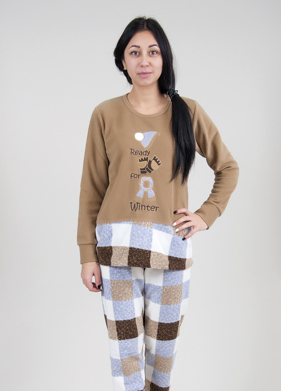 Бежевая зимняя домашняя одежда - пижама женская 4624 s бежевый кофта + брюки Dika