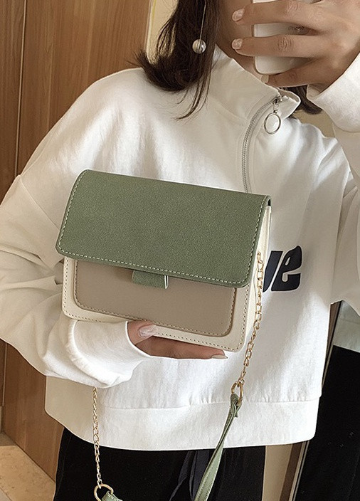 Жіноча класична сумочка крос-боді через плече бархатна велюрова замшева зелена хакі оливкова No Brand (259365516)