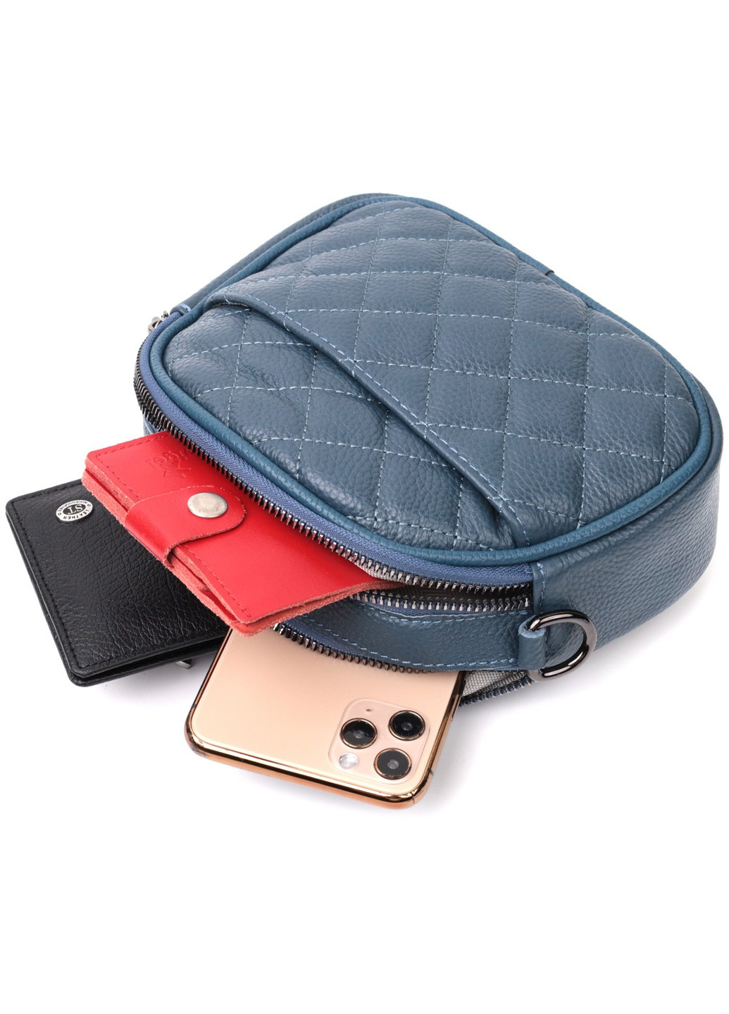 Стильна жіноча стьобана сумка з натуральної шкіри 22327 Синя Vintage (276457613)