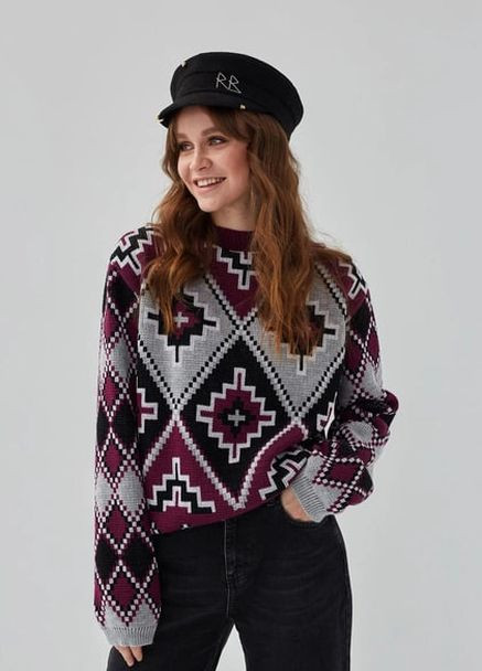 Бордовий светр в етно-стилі бренді бордовий Guash