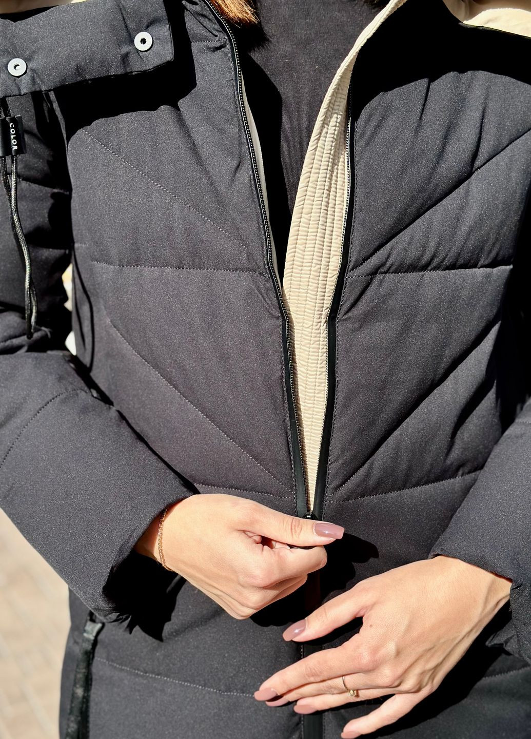 Черная зимняя женское длинное зимнее пальто черное 603342 Towmy